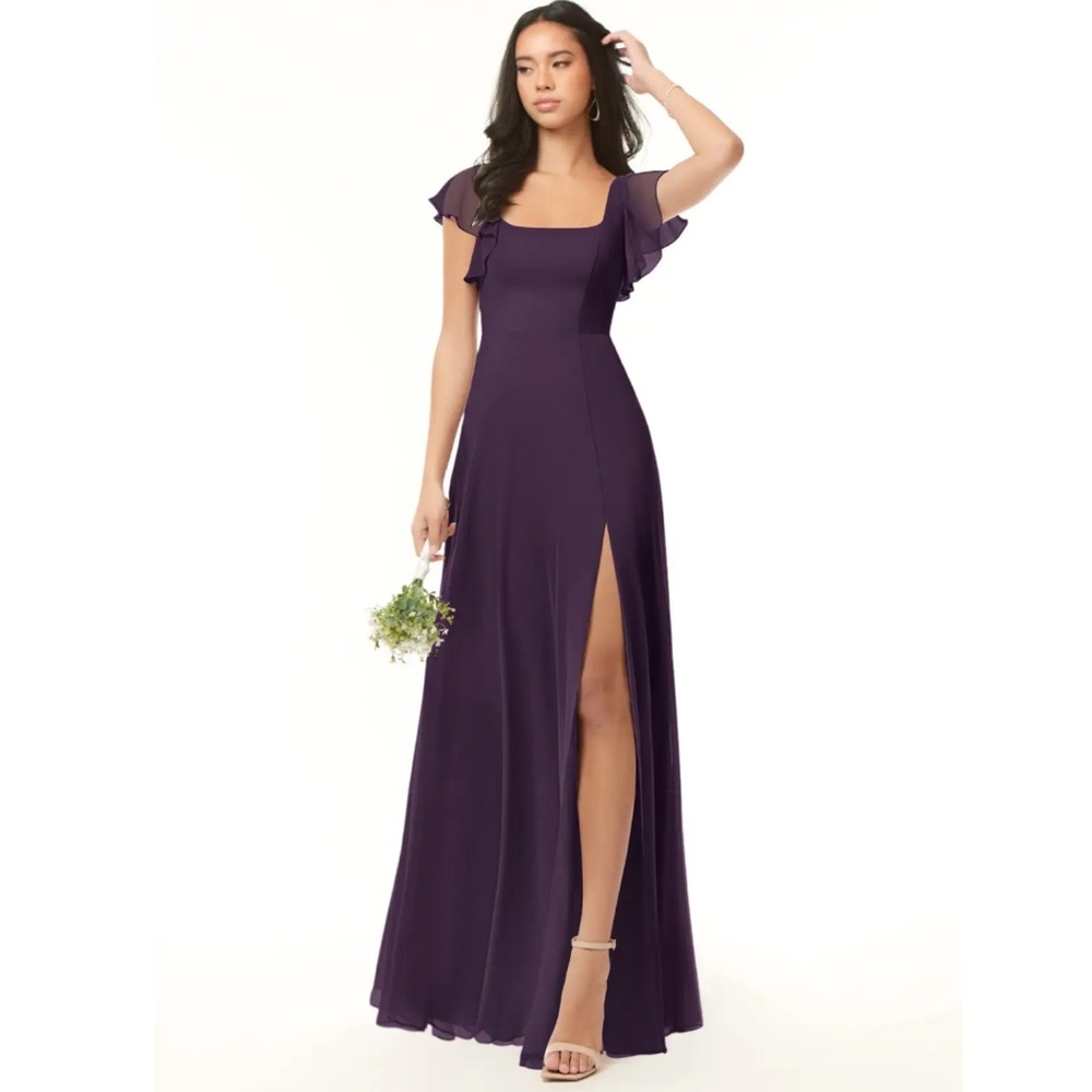 Azazie Bondi Plum A-Line Ruffled Chiffon Dress